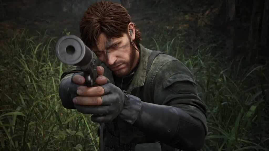 Big Boss di Metal Gear Solid Delta: Snake Eater mentre mira con una pistola