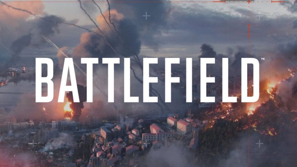 Il logo di Battlefield 2025 con dietro dei palazzi in fiamme