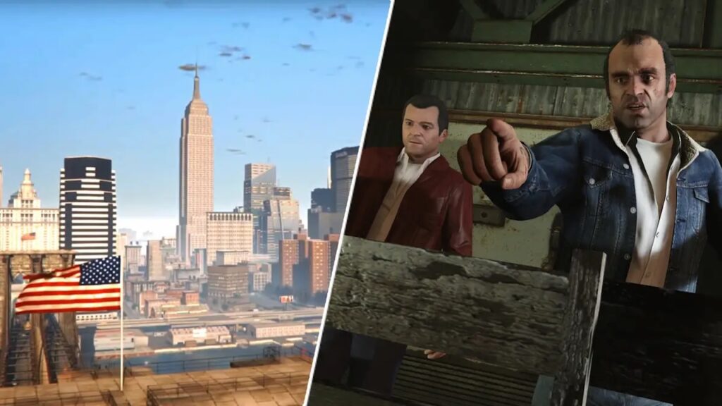 I protagonisti di GTA 5 mentre inducano la mappa di GTA 4