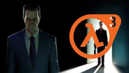 Il G-Man con il logo di Half-Life 3