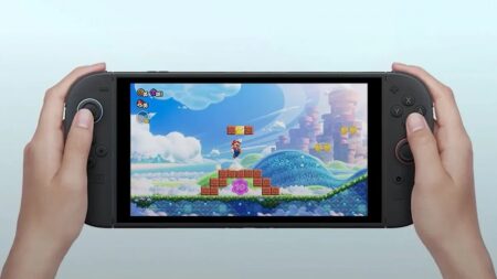 Una Nintendo Switch 2 con Super Mario sullo schermo