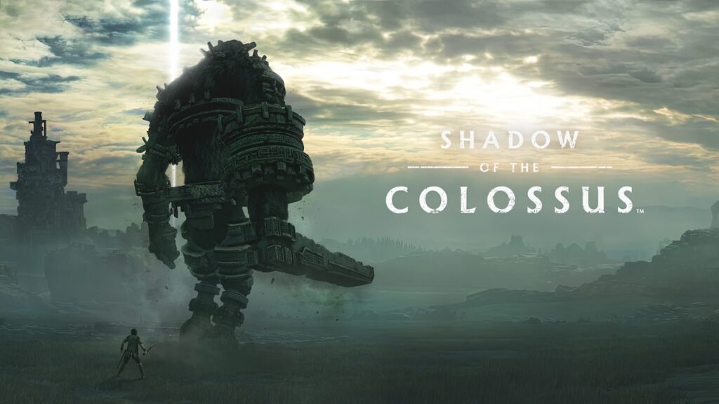 Il protagonista di Shadow of the Colossus davanti ad un colosso