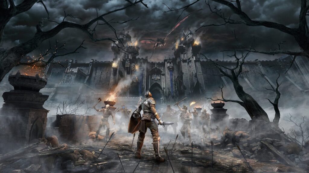 Il protagonista di Demon's Souls con davanti un castello