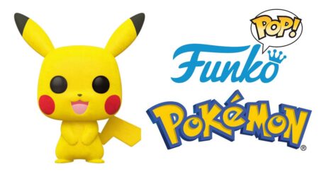 Un Pikachu con il logo di Funko Pop e Pokémon