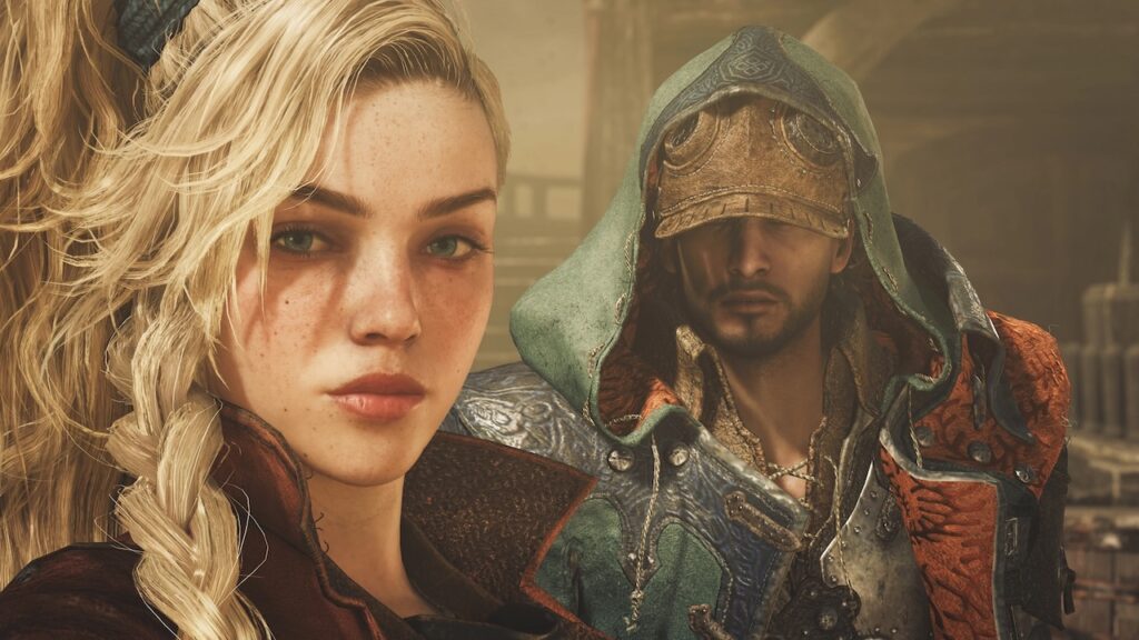 Gemma ed il cacciatore protagonista di Monster Hunter Wilds