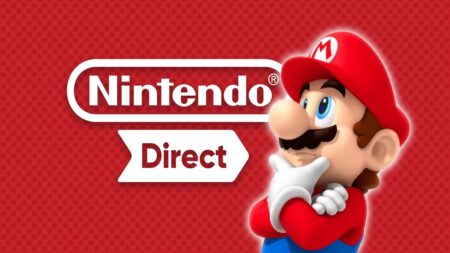 Il logo del Nintendo Direct con Super Mario pensieroso