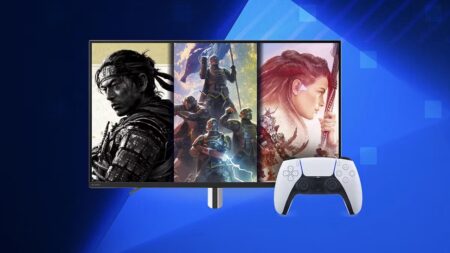 Tre giochi PlayStation su un monitor PC con un DualSense