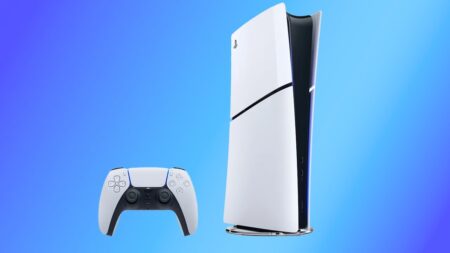 Una PS5 Slim in verticale
