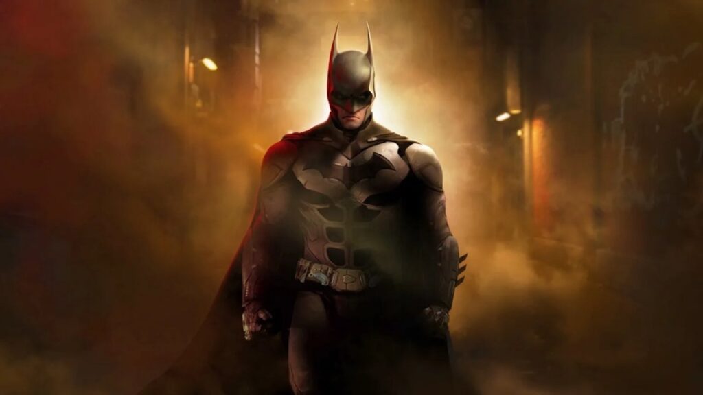 Batman in primo piano avvolte nella nebbia