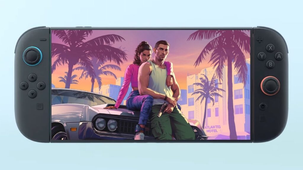 Nintendo Switch 2 con nello schermo Lucia e Jason di GTA 6