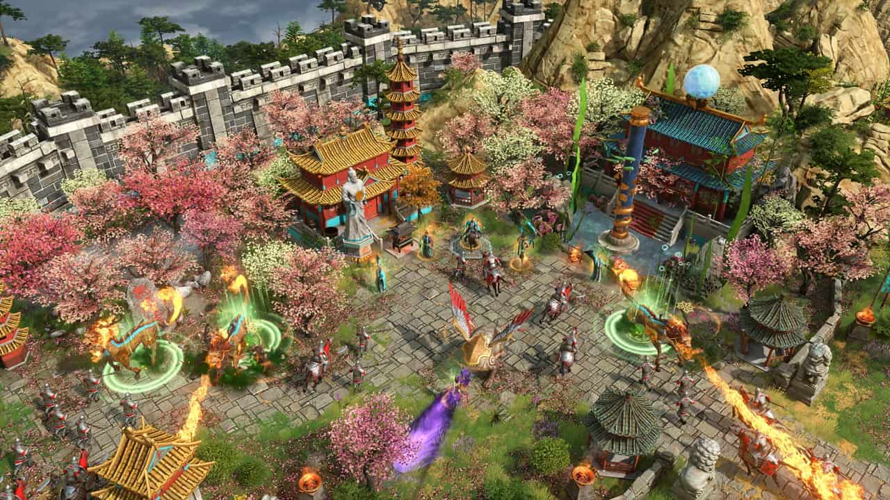 Scontro in una città cinese in Immortal Pillars, espansione di Age of Mythology: Retold.