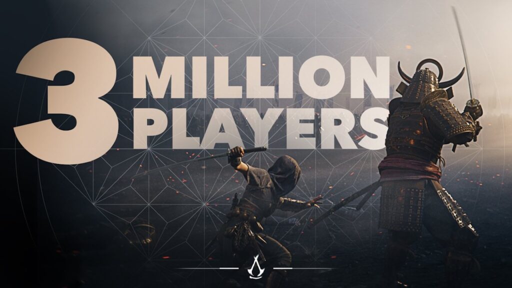 Naoe e Yasuke di Assassin's Creed Shadows con il logo dei 3 milioni