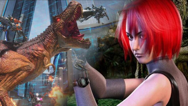 La protagonista di Dino Crisis con al fianco un dinosauro