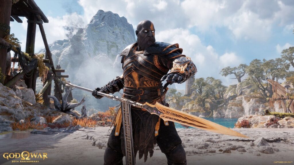 Kratos di God of War Ragnarok con la skin del 20esimo anniversario della seria