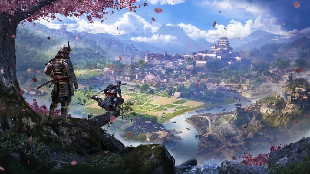 Yasuke e Naoe di Assassin's Creed Shadows su un'altura