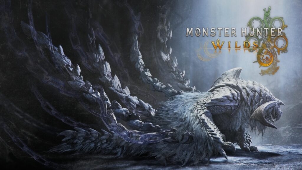 Un Arkveld con il logo di Monster Hunter Wilds