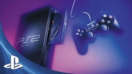 Una PS2 in verticale con il logo di PlayStation