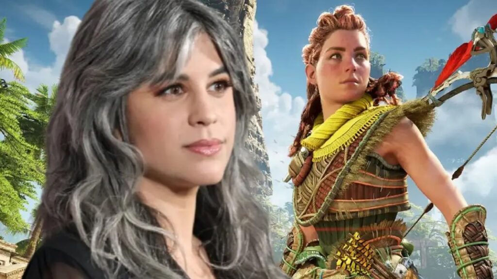 Ashley Bucher con al fianco Aloy di Horizon Forbidden West