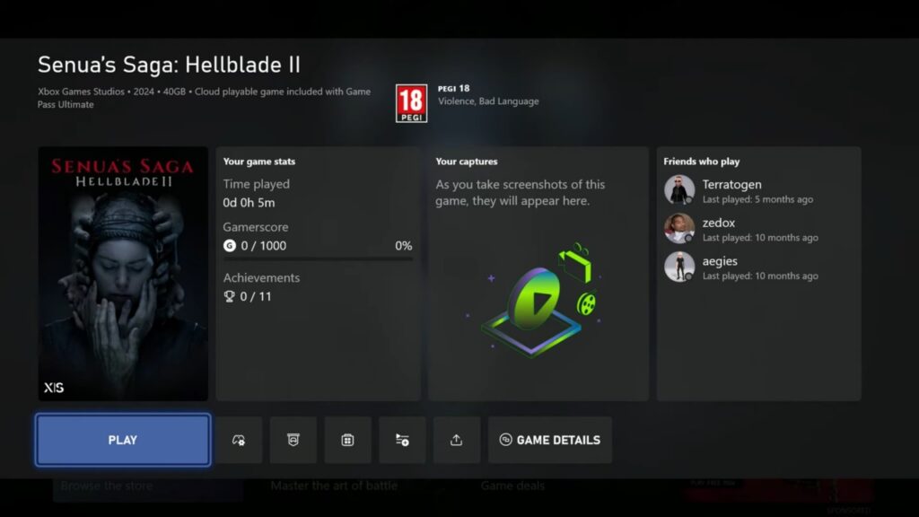 Uno screenshot di Xbox Game Hub