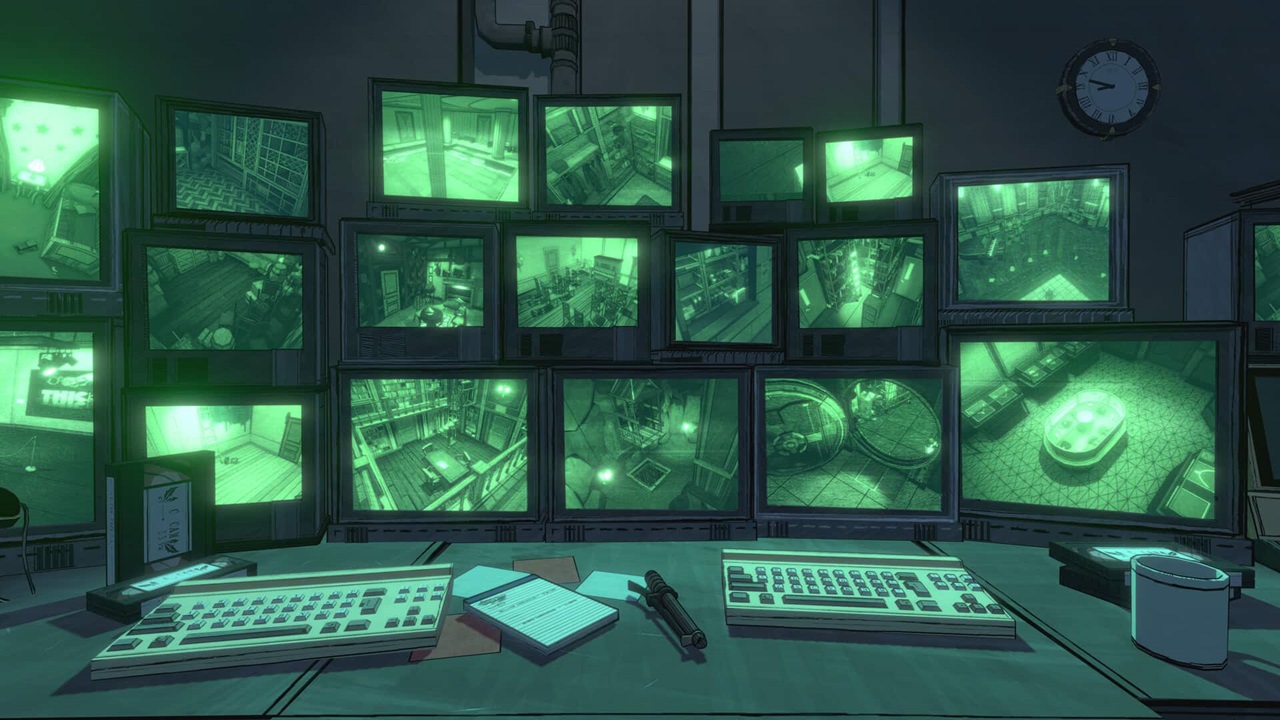 Monitor verdi delle telecamere di sicurezza di Blue Prince