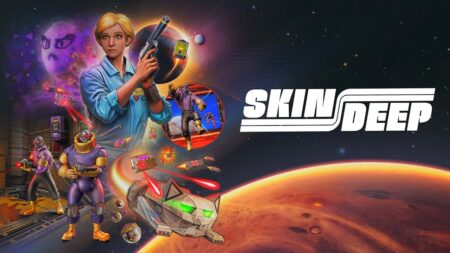 Key art di Skin Deep, con logo videogioco e collage dei personaggi principali