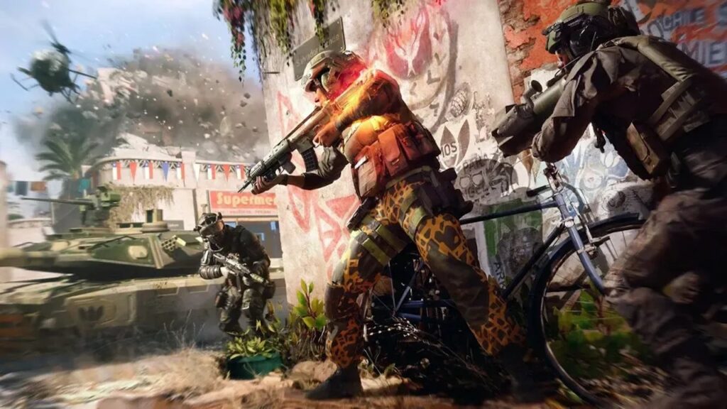 Tre soldati di Battlefield Next dietro un muro