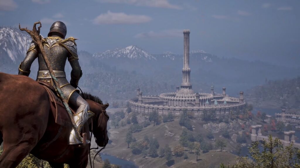 Un cavaliere di The Elder Scrolls 4: Oblivion Remastered su un cavallo