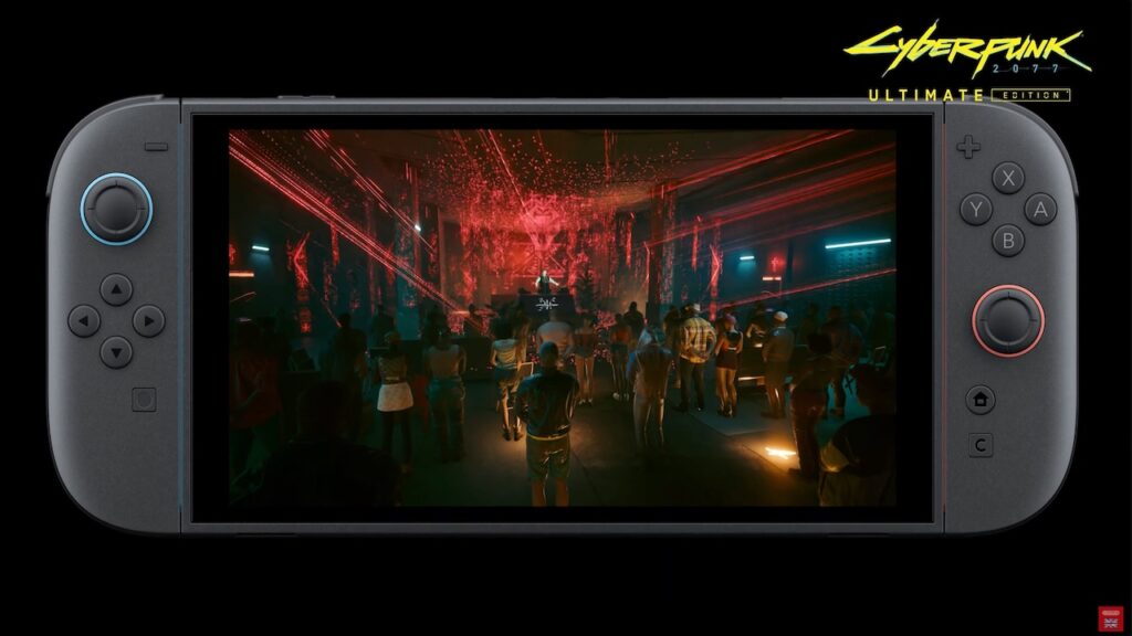 Nintendo Switch 2 con Cyberpunk 2077 nello schermo