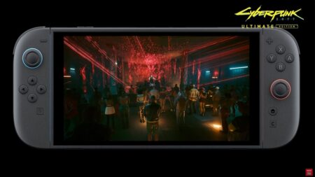Nintendo Switch 2 con Cyberpunk 2077 nello schermo
