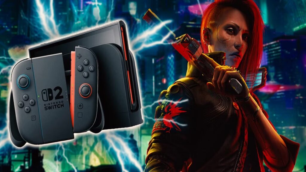 V di Cyberpunk 2077 con al fianco un Nintendo Switch 2