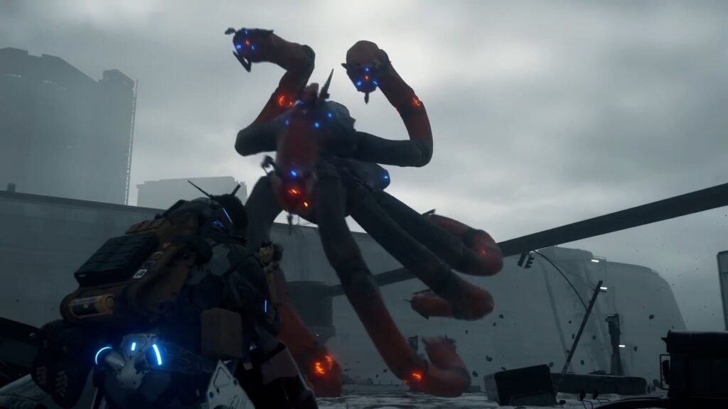 Sam Porter Bridges mentre spara ad un boss di Death Stranding 2: On The Beach