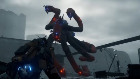Sam Porter Bridges mentre spara ad un boss di Death Stranding 2: On The Beach