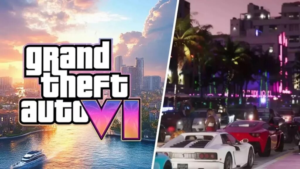 Il logo di GTA 6 con delle auto in strada