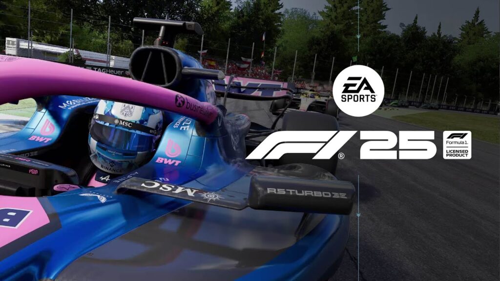 Il logo di F1 25 con un pilota nella macchina