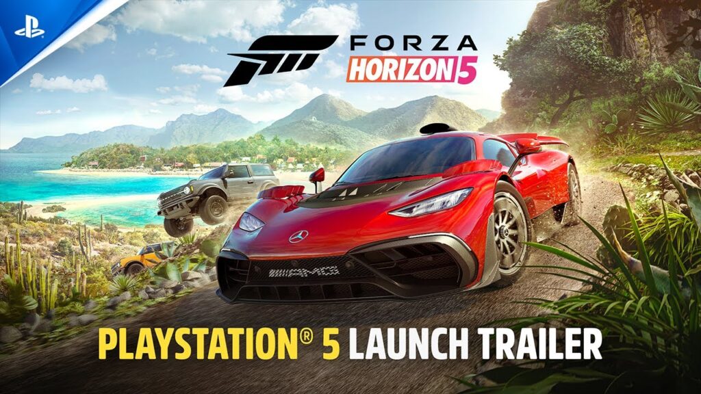 Un'auto di Forza Horizon 5 con il logo di PS5
