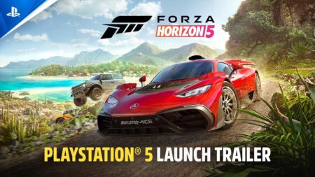 Un'auto di Forza Horizon 5 con il logo di PS5