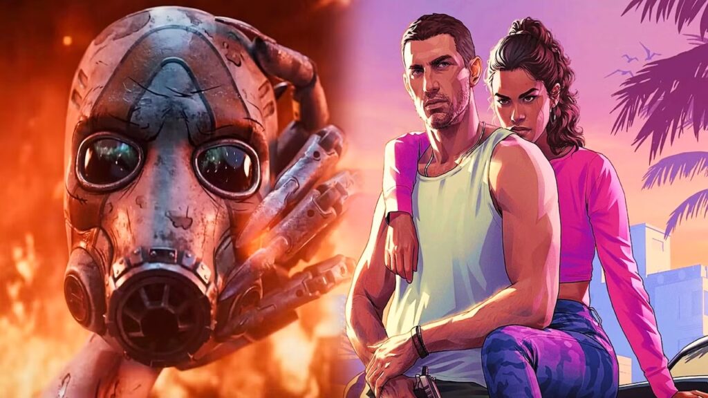 La maschera di Borderlands 4 con al fianco Jason e Lucia di GTA 6
