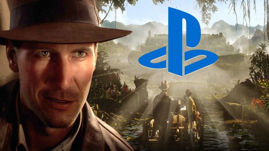 Indy di Indiana Jones e l'Antico Cerchio con il logo di PlayStation