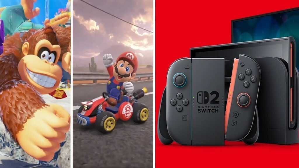 Donkey Kong e Super Mario con al fianco Nintendo Switch 2