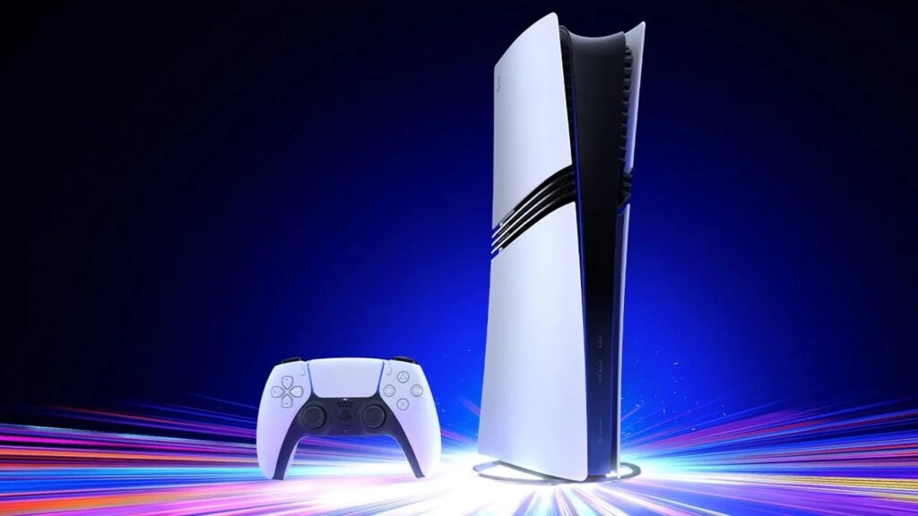 Una PS5 Pro con dei raggi colorati alla base