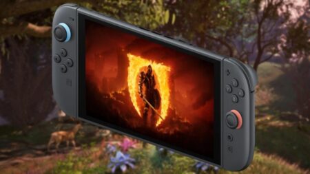 Il personaggio principale di The Elder Scrolls 4: Oblivion Remastered nello schermo di Nintendo Switch 2