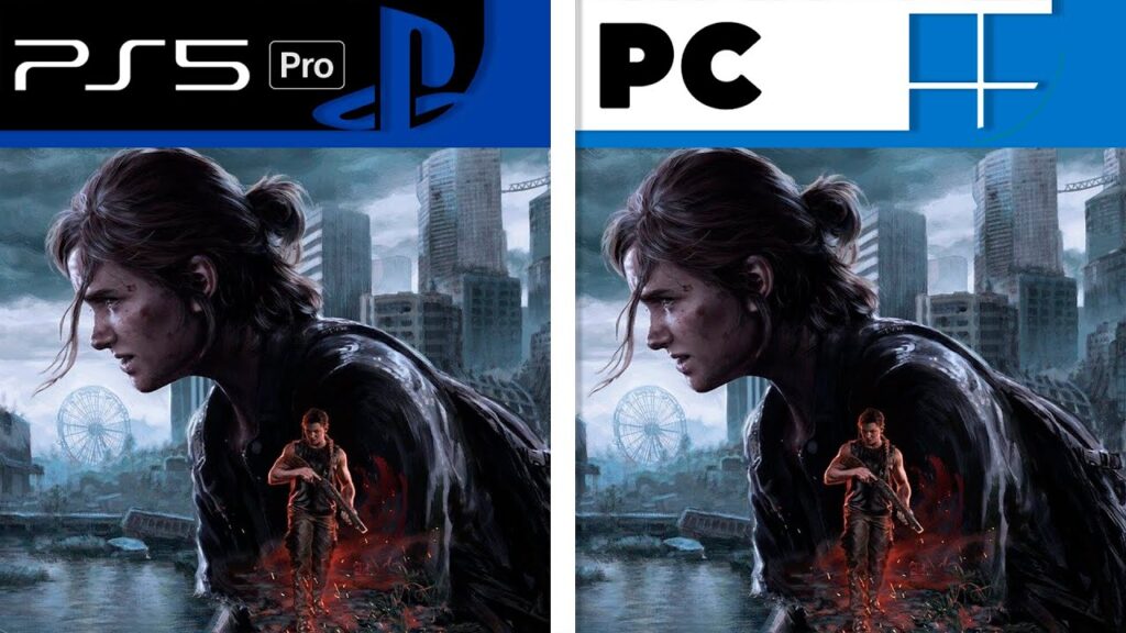 Ellie di The Last of Us Parte 2 Remastered con i loghi PS5 Pro e PC