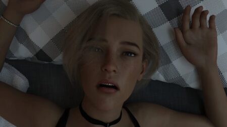 Una donna di un gioco Steam distesa su un letto