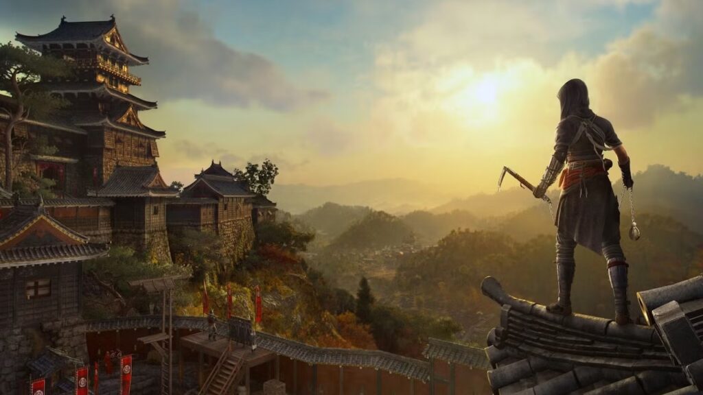 Naoe di Assassin's Creed Shadows su un tetto
