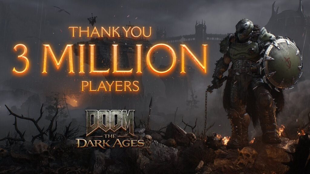 Il DOOM Slayer di DOOM: The Dark Ages con il logo dei 3 milioni