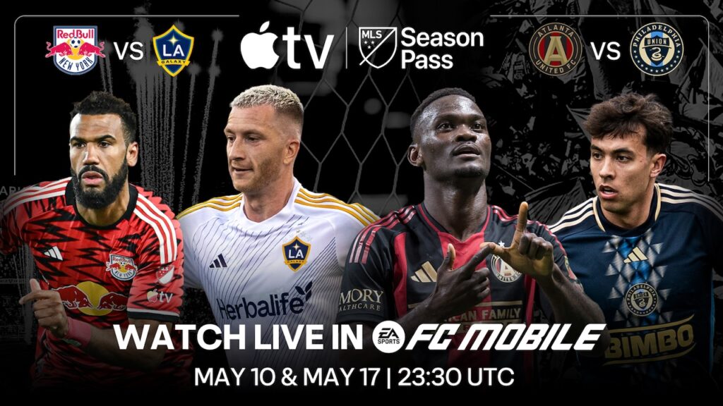 Quattro calciatori della MLS 2025 con il logo di EA Sports FC Mobile