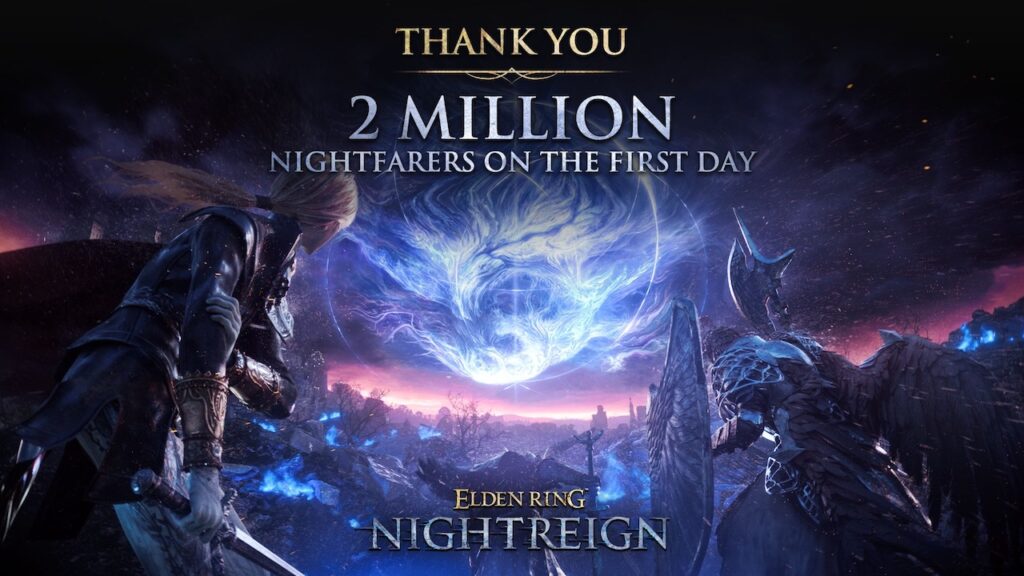I personaggi principali di Elden Ring Nightreign con il logo di 2 milioni di copie vendute