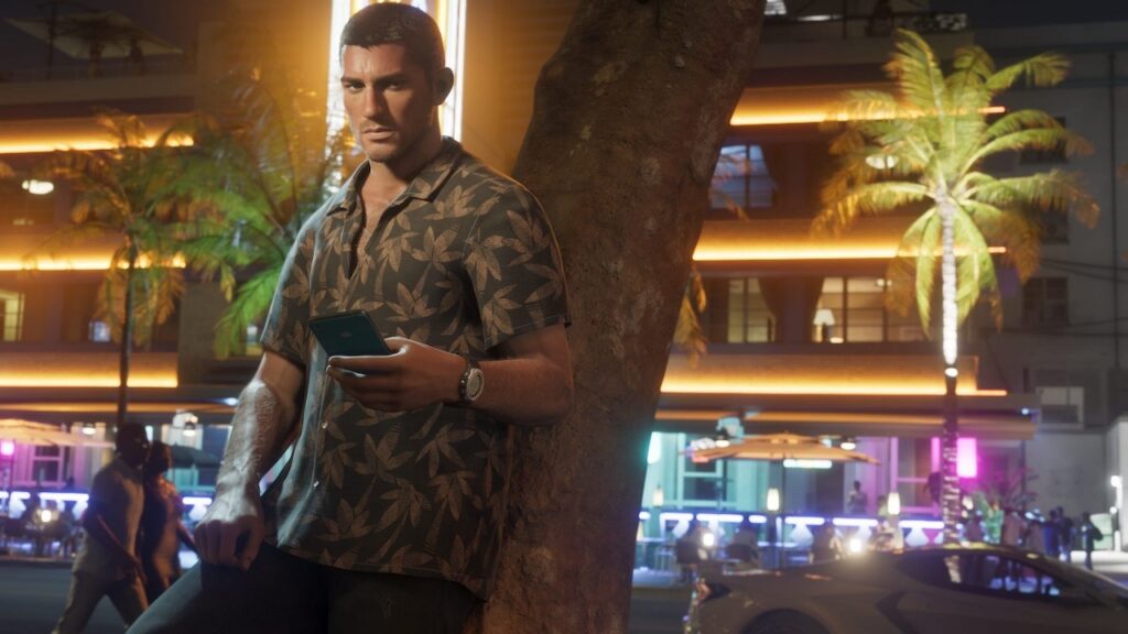 Jason di GTA 6 con il cellulare in mano