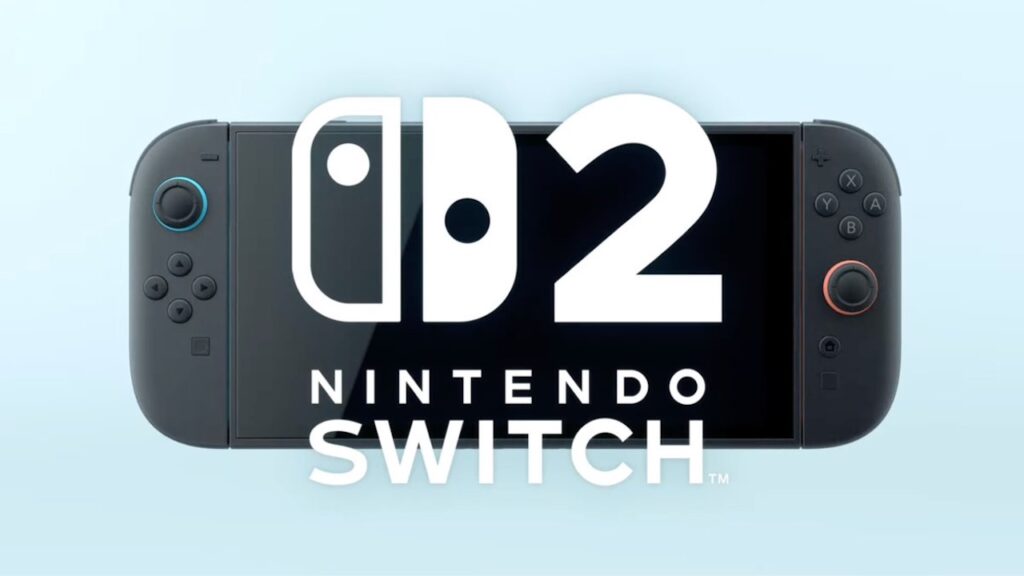Il logo di Nintendo Switch 2 con la console sullo sfondo
