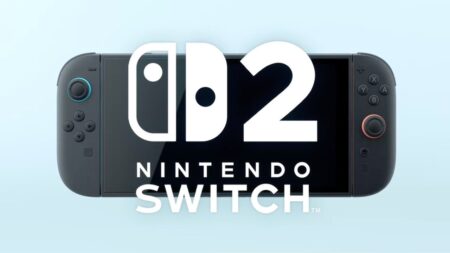 Il logo di Nintendo Switch 2 con la console sullo sfondo